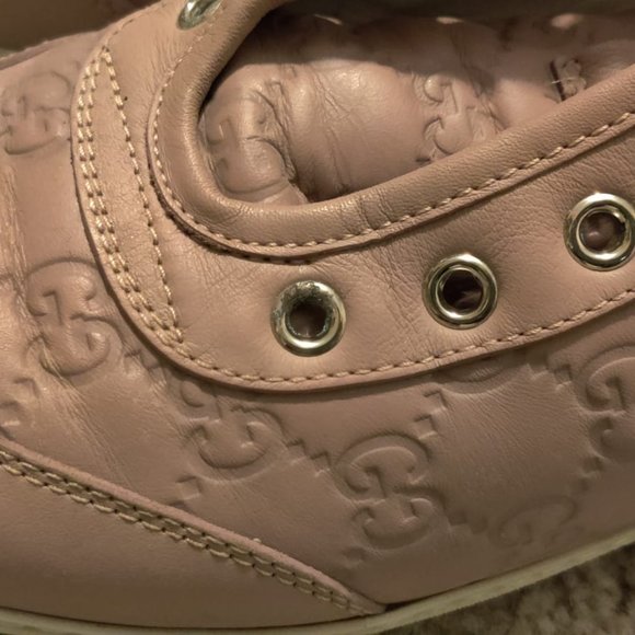 $750 Women's Gucci Leather High Top Sneakers Guccissima Nude Pink Sz 39.5 - Picture 8 of 10